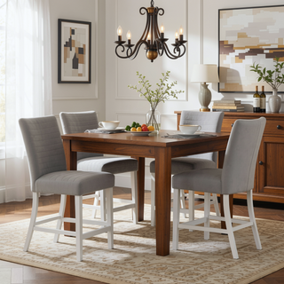 Sunvega Gray Velvet & White High Gloss Finish Side Chair with Wood Legs Set of 2