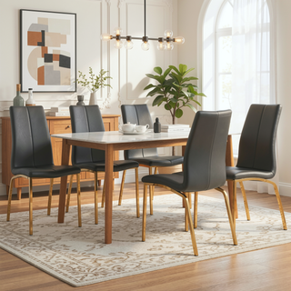 Sunvega Modern PU Upholstered Dining Chair with Electroplated Metal Legs Set of 4