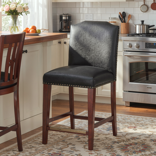Sunvega Blaire Brown Faux Leather Counter Stool with Nail Heads and Scalloped Back