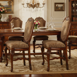 Sunvega Traditional Beige Upholstered Counter Height Stools with Cherry Wood Legs