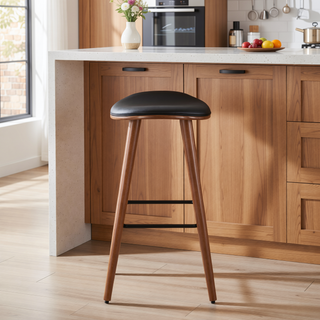 Sunvega Mid-Century Modern Walnut and Black Faux Leather Counter Stool Set of 2