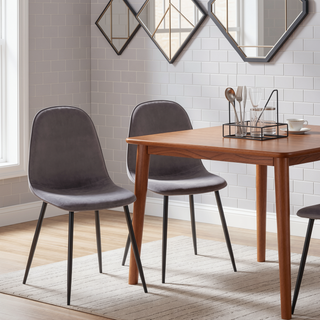 Sunvega Pebble Contemporary Chairs with Grey Velvet Upholstery and Black Steel Frame - Set of 2