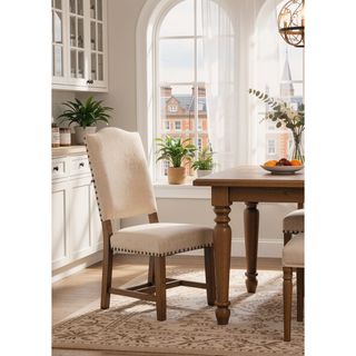 Sunvega Industrial Style Brown Cherry Ivory Upholstered Fabric Counter Height Dining Chairs