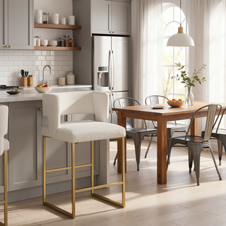 Sunvega Modern Velvet Upholstered Counter Stool Set of 2 with Gold Metal Legs