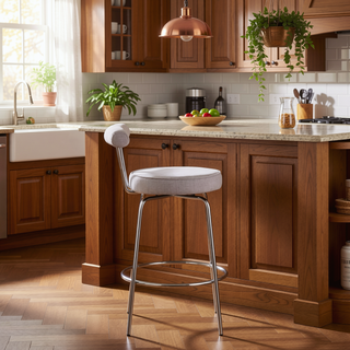Sunvega Rhonda Chrome and Light Grey Fabric Swivel Counter Stool Set of 2