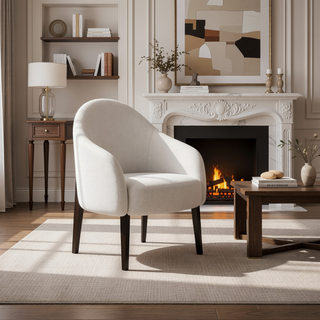 Sunvega Beige Fabric Upholstered Side Chair with Espresso Wooden Frame