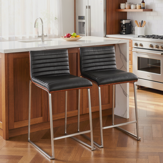 Sunvega Mason Mara Contemporary Fixed-Height Counter Stool with Faux Leather and Walnut Wood