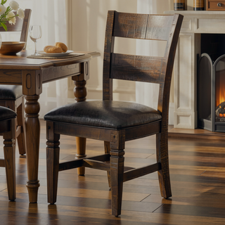 Sunvega Dark Brown Mahogany Ladderback Dining Chairs with Gray Fabric Cushioned Seats