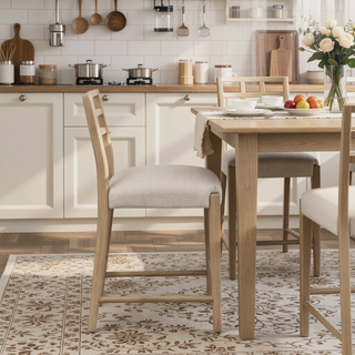 Sunvega Farmhouse Style Ladder Back Counter Stool Set with Upholstered Seating
