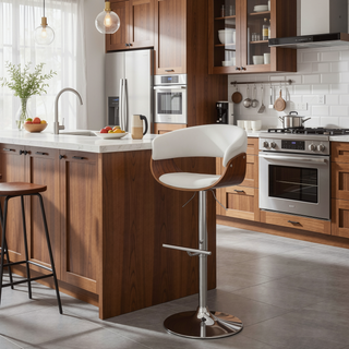 Sunvega Adjustable Swivel Bar Stool with White Vegan Faux Leather Upholstery