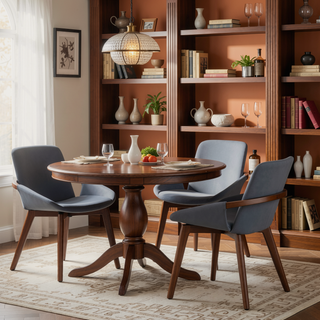 Sunvega Mid-Century Modern Chair with Walnut Wood Legs and Grey Faux Leather