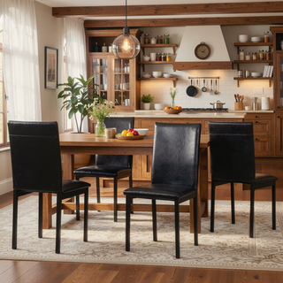 Sunvega Red Faux Leather Upholstered Metal Frame Dining Chairs Set of 4