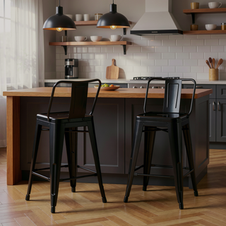 Sunvega Industrial Metal Counter Height Stool Set of 2 with Curved Back and Foot Rest