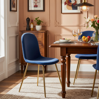 Sunvega Gold Steel and Blue Velvet Pebble Contemporary Upholstered Accent Chairs