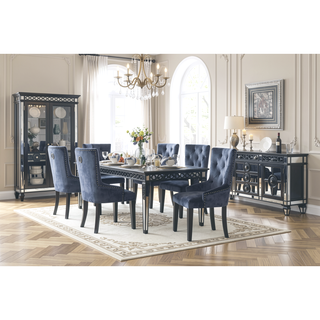 Sunvega Luxury Glam Dining Chair with Dark Navy Velvet Upholstery and Nailhead Trim