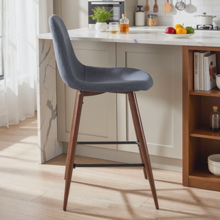 Sunvega Mid-Century Modern Counter Stool with Upholstered Seat and Walnut Finish Legs