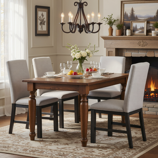 Sunvega Antique Black Finish Transitional Wooden Dining Table for Kitchen Seating 6