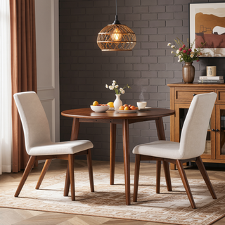 Sunvega Scandinavian Modern Light Beige Fabric Dining Chairs Set of Two