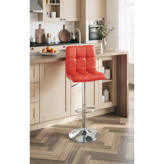 Sunvega Red Faux Leather Adjustable Counter Height Bar Stools Set of 2 with Gas Lift