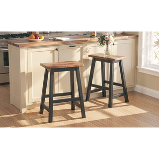 Sunvega 2-Piece Walnut Counter Height Wood Kitchen Dining Stools for Small Spaces