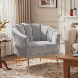 Sunvega Tania Pleated Waves Contemporary Glam Accent Chair with Gold Metal Legs