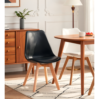 Sunvega Mid Century Modern Style Dining Chair Set with PU Leather Cushion and Wood Legs
