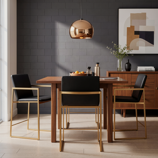 Sunvega Gold Steel and Black Faux Leather High Back Counter Stool Set of 2