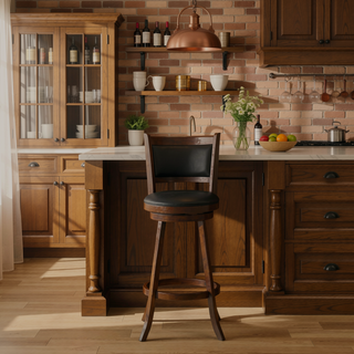 Sunvega Chestnut and Black Swivel Stool Set of 2 with Plush Seat and Footrest
