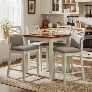 Sunvega Casual Country Style Counter Height Chairs Set of 2 with Gray Wood Frame