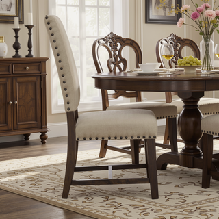 Sunvega Beige and Smokey Black Upholstered Armless Side Chair Set of 2