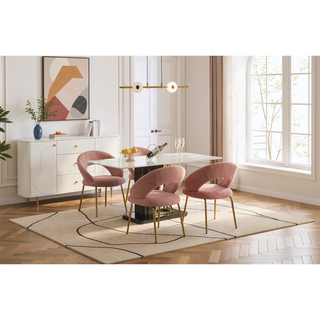Sunvega Velvet Fabric Dining Chair with Curved Backrest and Golden Metal Legs for Kitchen