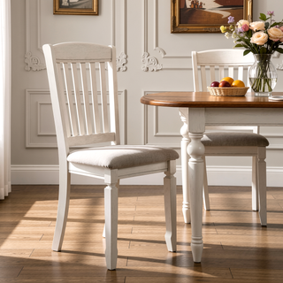 Sunvega Tan and Cream Upholstered Side Chair with Slatted Wood Back and Padded Seat