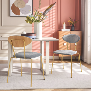 Sunvega Modern Gray Velvet and Gold Metal Leg Dining Chairs Set of 2