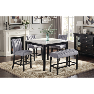 Sunvega Transitional Dining Table with Faux White Marble Top and Black Wood Base