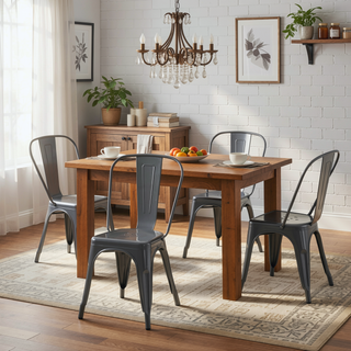 Sunvega Modern Gray Metal Dining Chairs Set of 4 with 18 Inch Seat Height