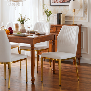 Sunvega High Resilience PU Dining Chair Set of 4 with Silver Metal Legs and Vertical Stripe Back
