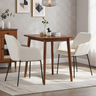 Sunvega Contemporary Black Metal and Cream Fabric Upholstered Dining Chair Set of 2