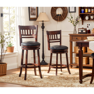 Sunvega Dark Cherry Finish Solid Wood Bar Chair with 360-Degree Swivel and Footrest