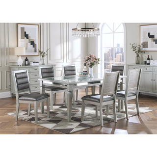 Sunvega Silver Finish Faux Leather Upholstered Dining Chairs with Tufted Back Cushion
