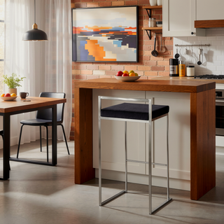 Sunvega Contemporary Stackable Barstool with Black Velvet Cushion and Stainless Steel Frame