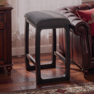 Sunvega Weathered Espresso Backless Counter Stool with Grey Fabric Seat Cushion