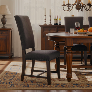 Sunvega Warm Grey Smokey Black Upholstered Side Chair Set of 2 for Dining