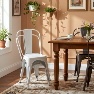 Sunvega High Gloss White Metal Dining Chairs Set of 2 with 18 Inch Seat Height