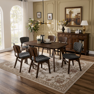 Sunvega Mid-Century Modern Side Chairs with Walnut Finish and Padded Fabric Seat