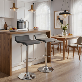 Sunvega Adjustable Grey PU Leather Barstool with Swivel and Footrest Set of 2