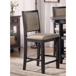 Sunvega Black Finish Wooden Counter Height Chairs with Beige Textured Fabric 2pcs Set