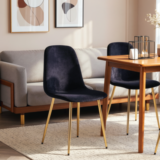 Sunvega Modern Medieval Style Dining Chairs with Velvet Cushions and Golden Metal Legs