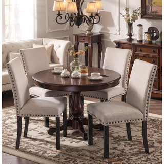 Sunvega Natural Linen Blend Upholstered Counter Dining Chair Set with Antique Gray Wood Legs
