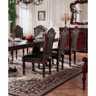 Sunvega Traditional Walnut Solid Wood Dining Chairs with Dark Brown Leatherette Seats