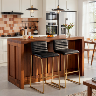 Sunvega Mason Mara Fixed-Height Barstool with Faux Leather Upholstery and Walnut Wood Back